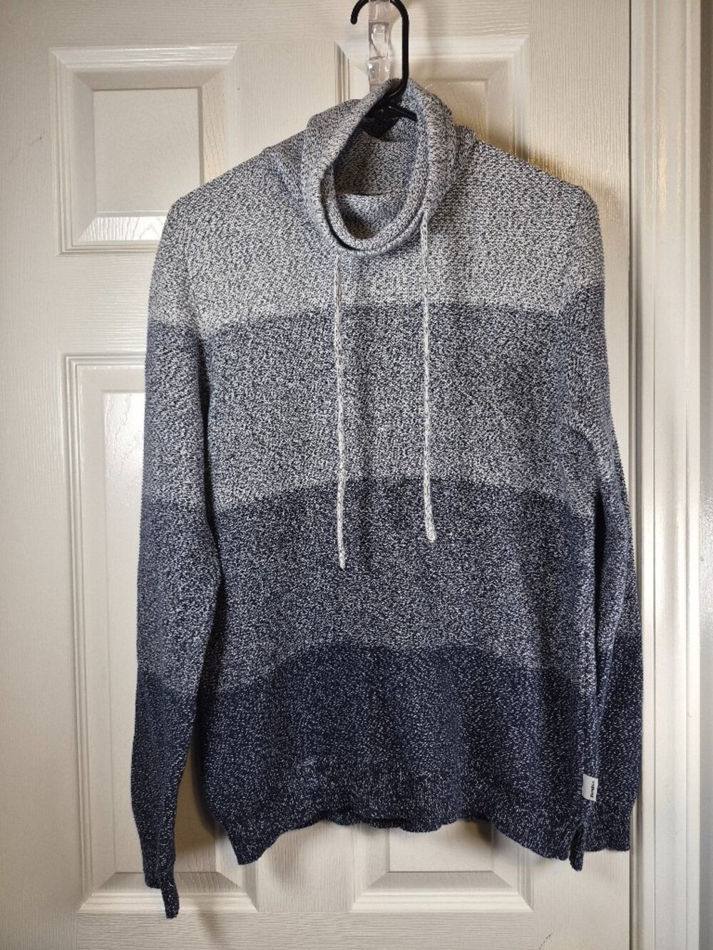 Express Womens Pullover Sweater Medium Blue Ombre Funnel Neck Drawstring